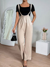 Women's Solid Color Short Sleeve T-Shirt And Overall Pants Set